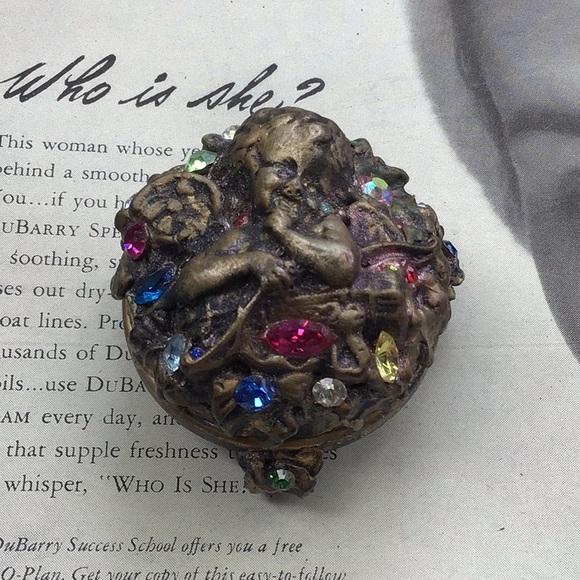 Vintage Cherub Rouge Jar Trinket Ring Box - Picture 3 of 9